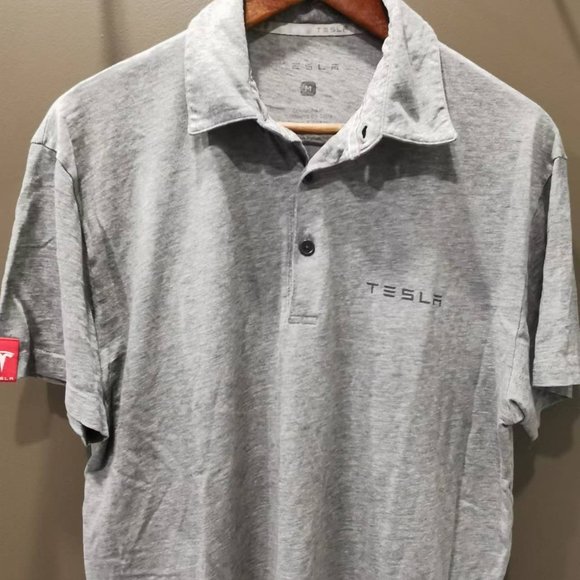 TESLA Light Gray Short Sleeve Polo Made in Peru Size M - Picture 1 of 4